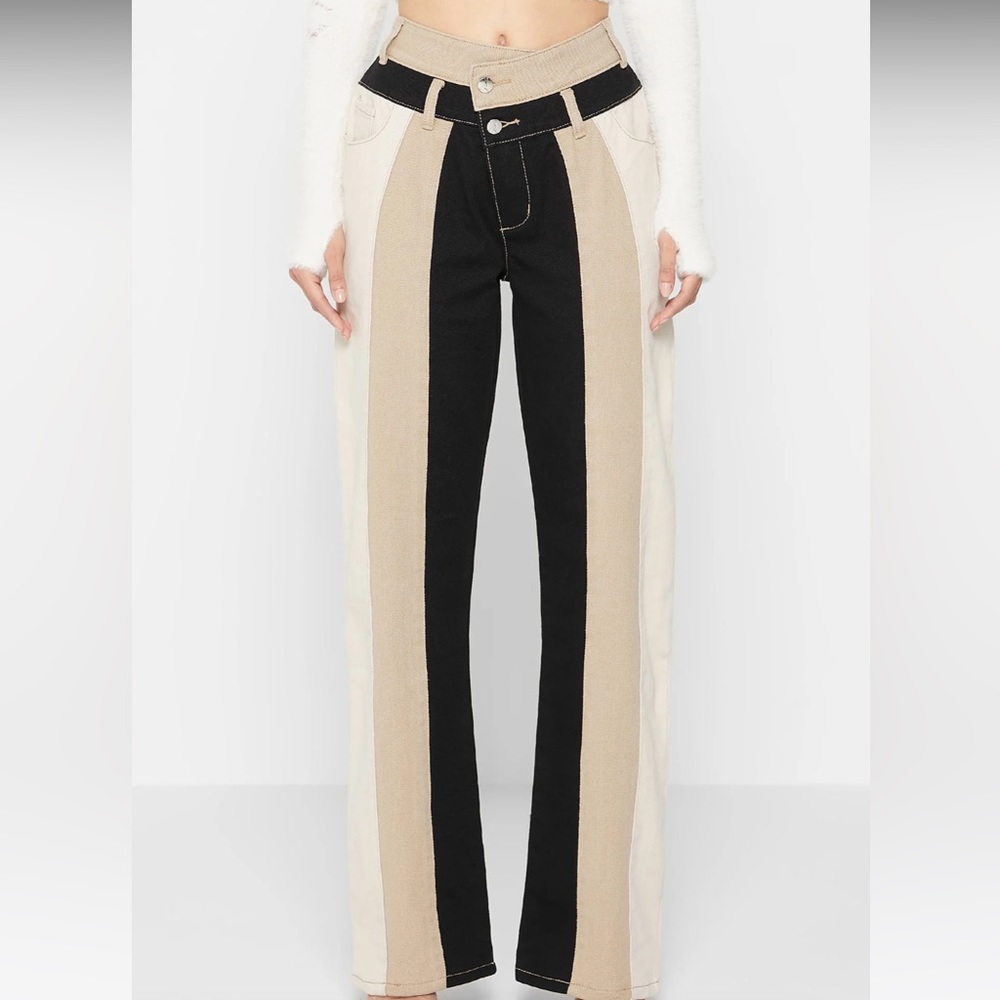 MANIERE DE VOIR COLOUR BLOCK BOYFRIEND JEANS - BLACK/BEIGE